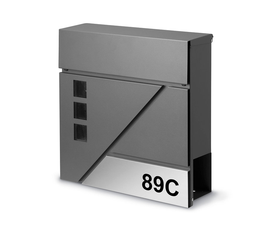 AMARE Briefkasten mit Zeitungsfach, anthrazit-edelstahlfarben.