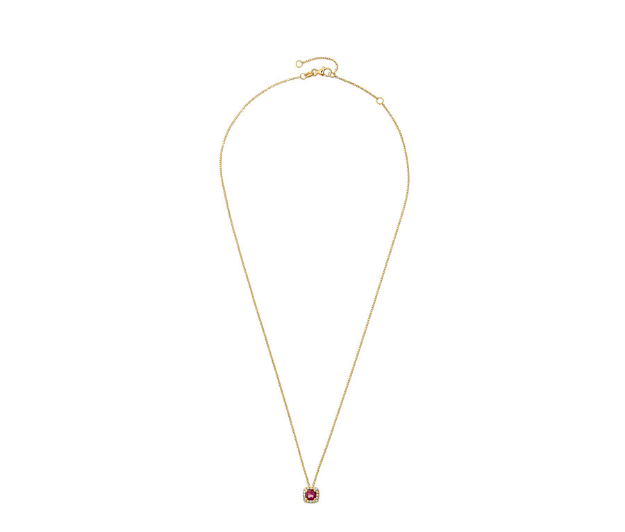 Gold Kette mit Rhodolith und Zirkonia.