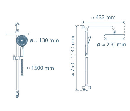 Abbildung des Schütte Duschsystems »Samoa Rain« mit Maßangaben.