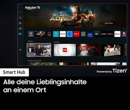 Ein Samsung Fernseher zeigt das App-Menü und den Film Black Adam.