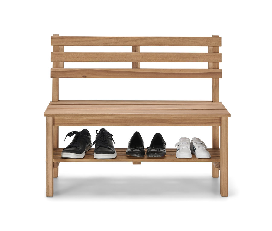 Kleine Gartenbank »Lenja« mit Regalboden und Schuhen.