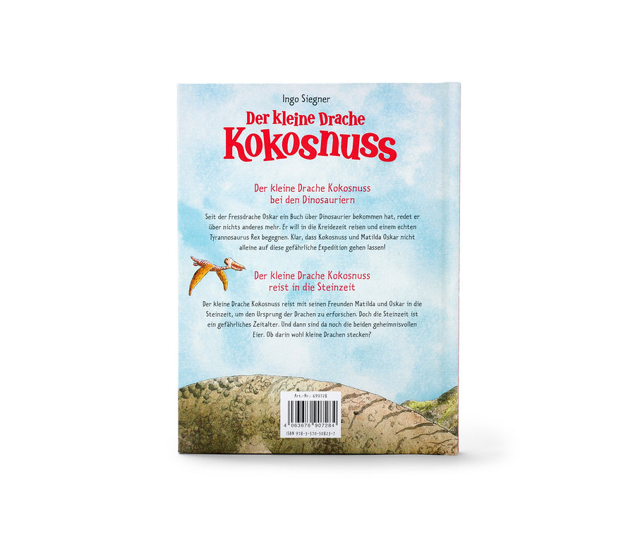 Buch: »Der kleine Drache Kokosnuss ‒ bei den Dinosauriern & In der Steinzeit« liegt auf dem Rücken.