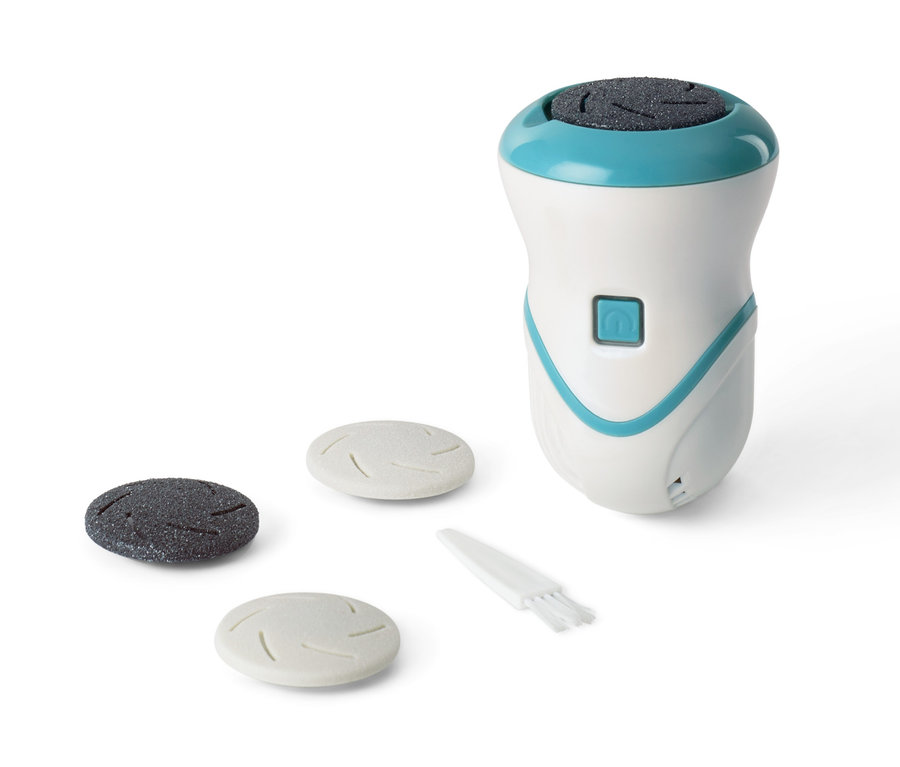 Hornhautentferner mit Saugfunktion und Aufsätzen.