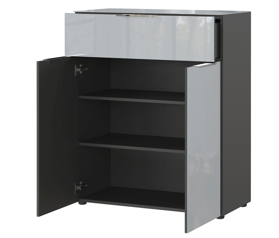 Graphit-silbergraue Kommode »Oakland« mit zwei Türen und einer Schublade.