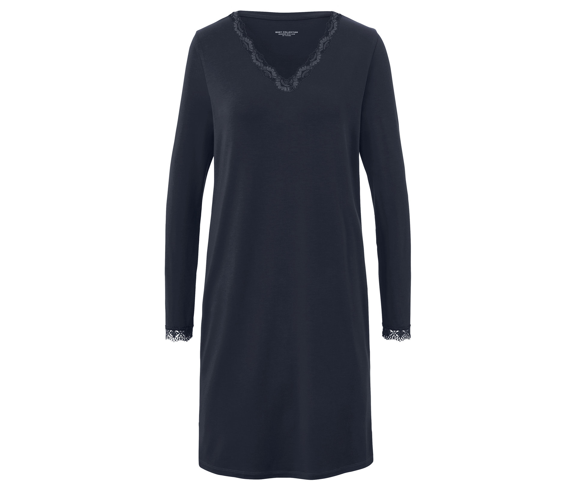 Nachthemd mit Spitzenbesatz - Damen - Gr. XL - dunkelblau - dunkelblau