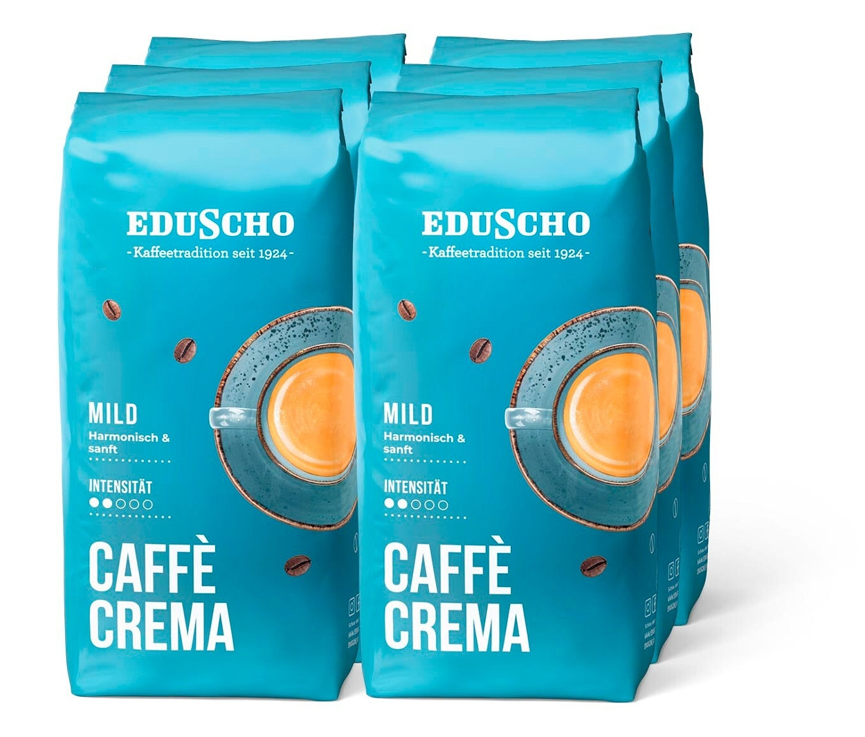 Eine Packung Eduscho Caffè Crema Mild Kaffeebohnen.