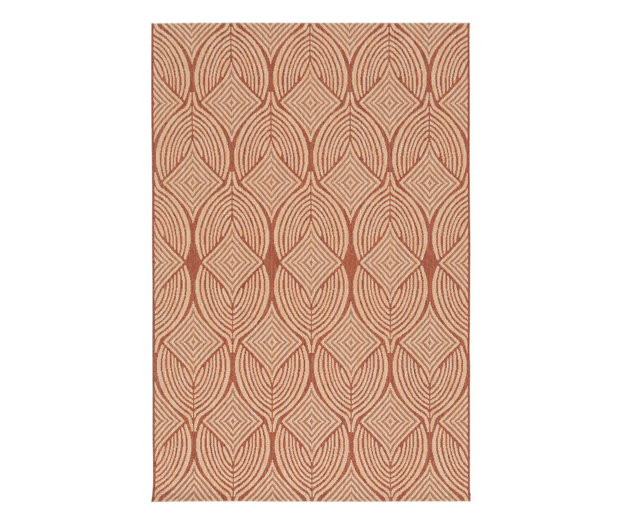Gesamtansicht des Teppichs »Eldorado«, desert bloom, mit geometrischem Blatt- und Rautenmuster.