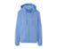 Helle blaue Sweatjacke mit Reißverschluss in der Mitte.