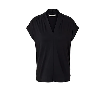Schwarzes Blusenshirt mit V-Ausschnitt.