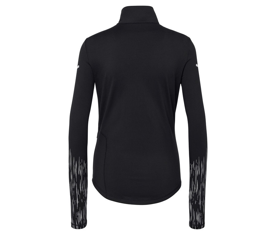 Schwarzes Sport-Langarmshirt mit Zierstreifen an den Ärmeln.