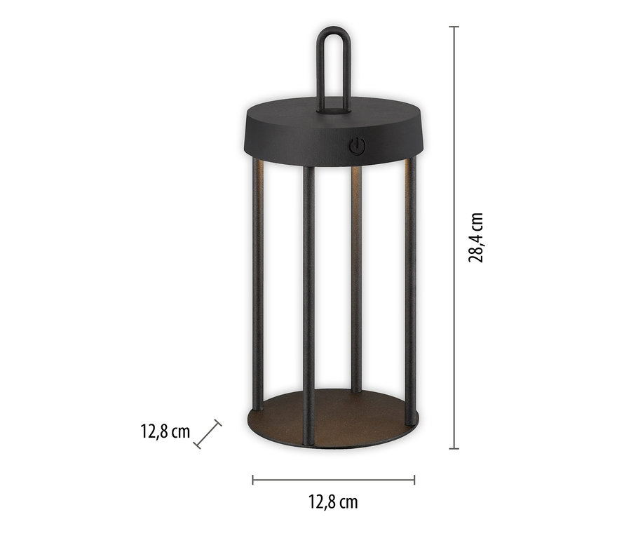 JUST LIGHT LED-Akku-Tischleuchte »Anselm« in Schwarz mit Maßangaben.