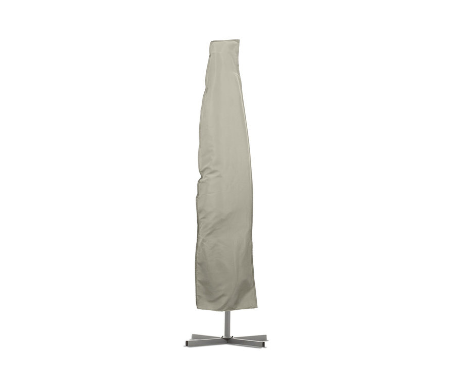 Hellgrauer Leco Ampelschirm Ø 300 cm inklusive Schirmständer und Abdeckhaube.