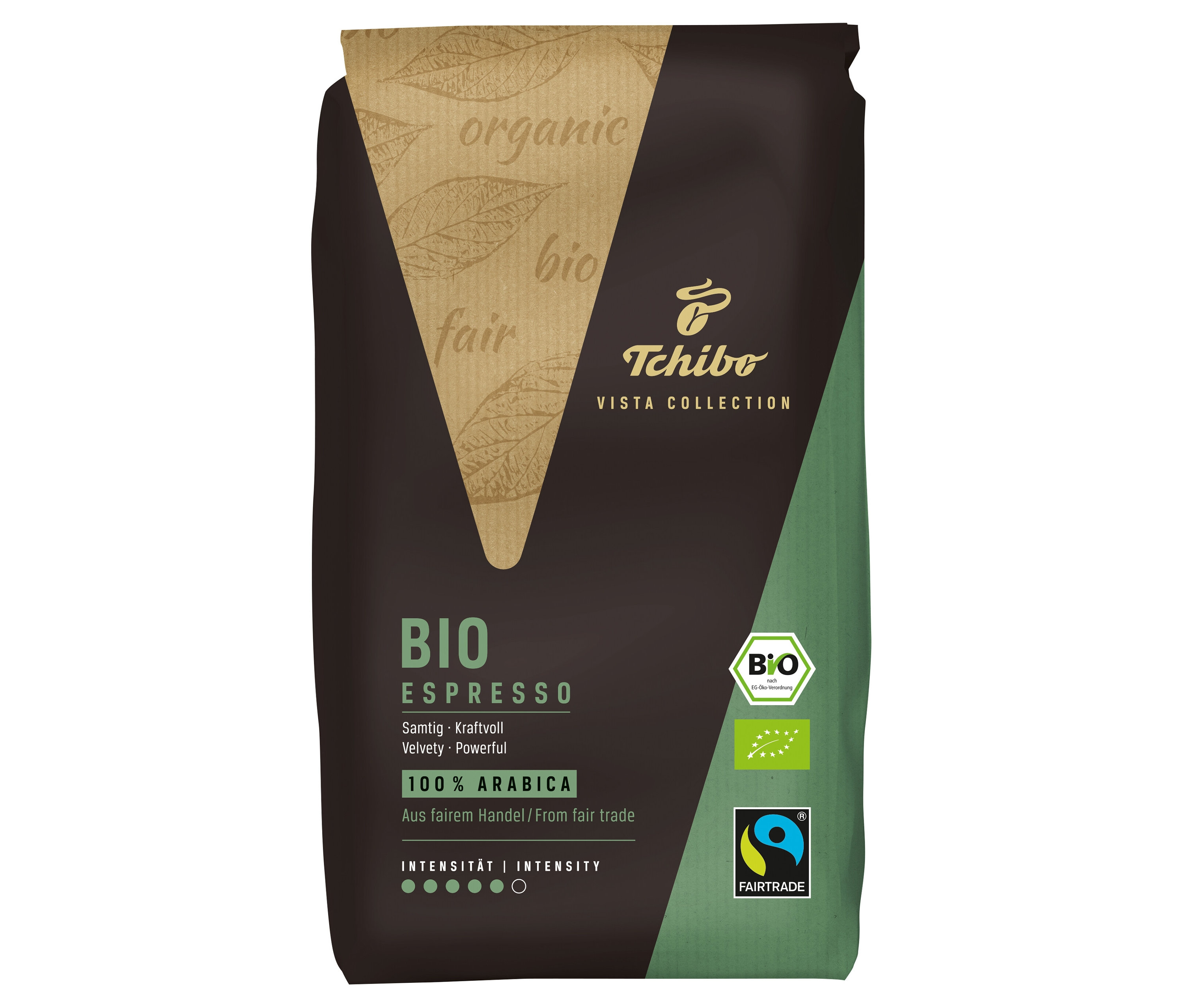 Packung Vista Collection Bio Espresso - 1x 1 kg ganze Bohnen.