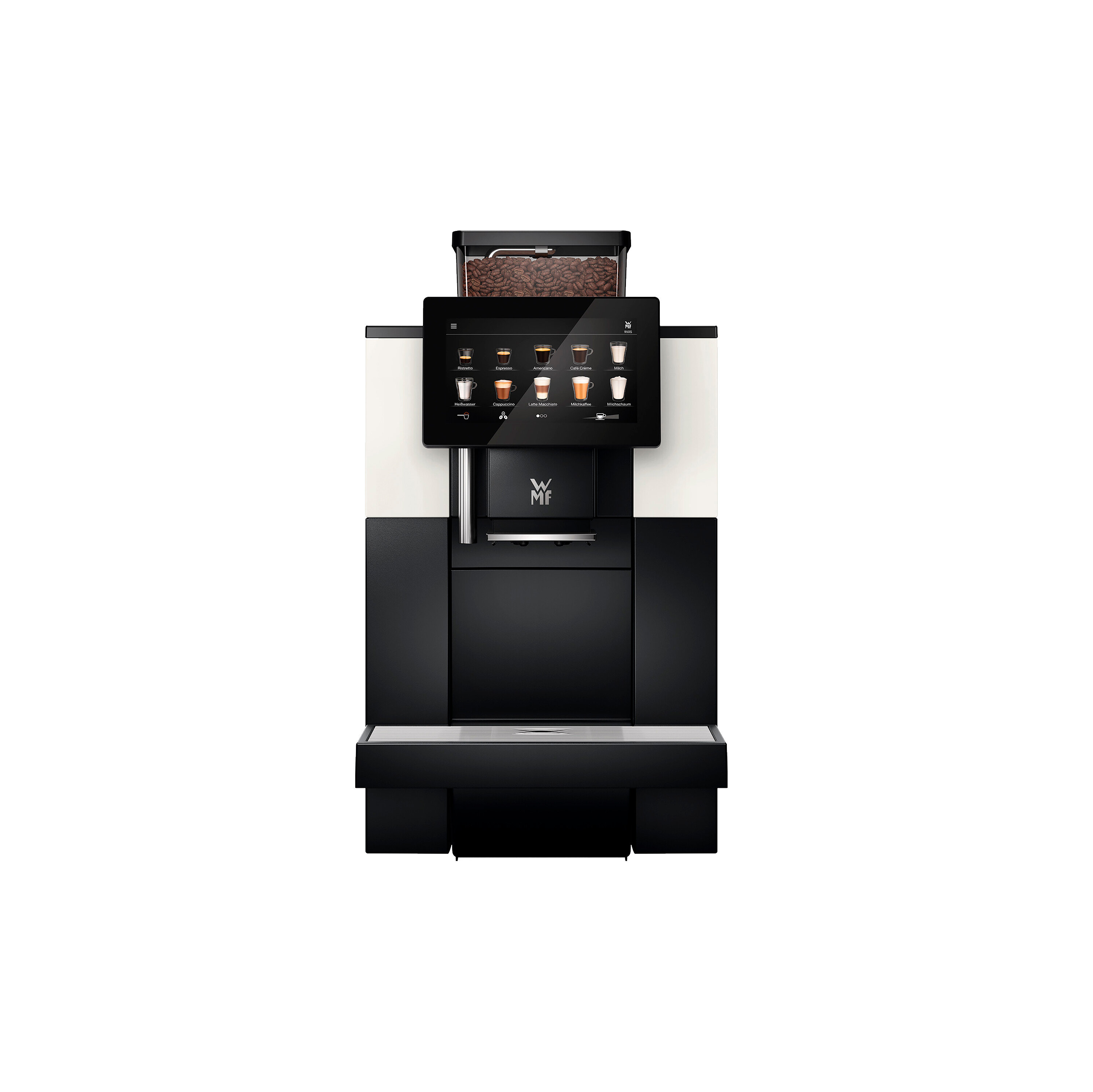 Schwarzer und weißer Kaffeevollautomat.