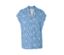 Blaues Blusenshirt mit V-Ausschnitt und weißem geometrischen Muster.