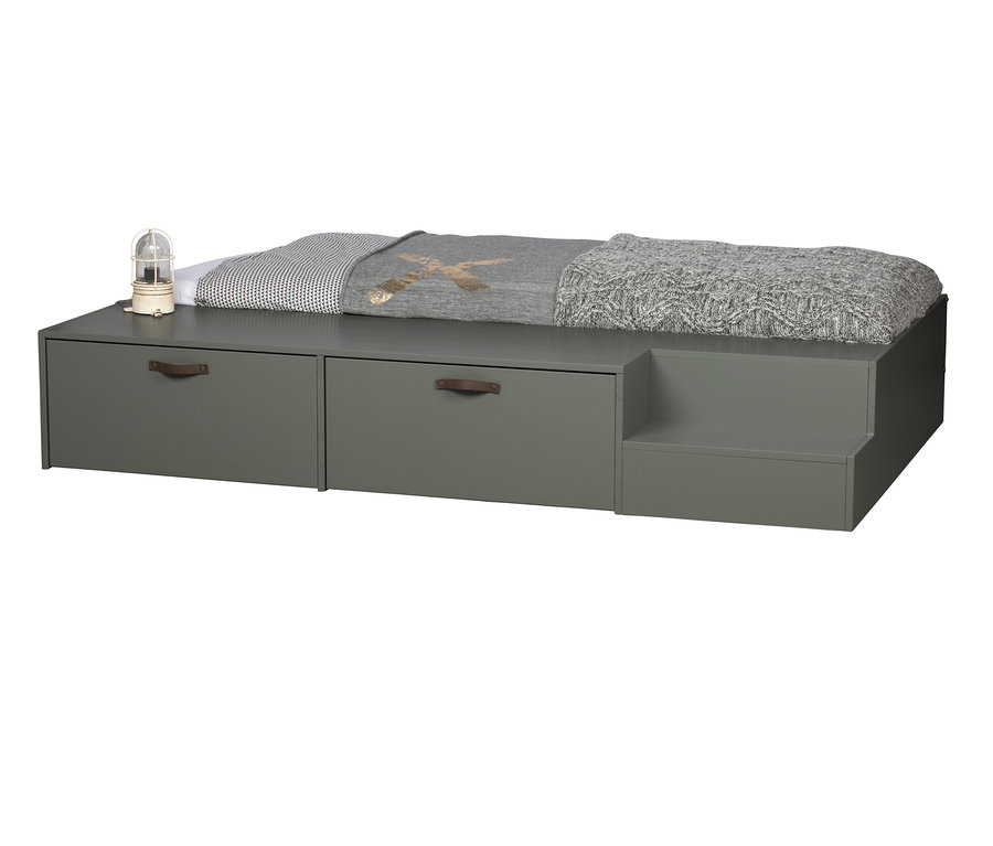 Graues vtwonen Bett »Stage« Kiefer Soap mit Stauraum und Nachttisch.
