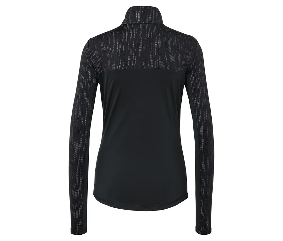 Detailansicht einer schwarz-grauen Sportjacke mit langen Ärmeln.