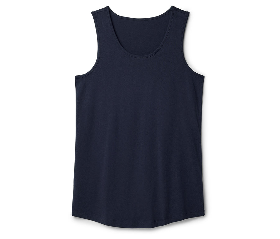 Dunkelblaues Tanktop auf weißem Hintergrund.