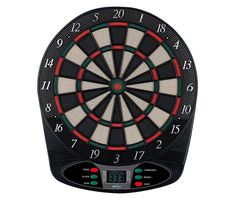 Schwarzes elektronisches Dartboard »Classic« von L.A.-Sports mit roten, grünen und beigen Details.