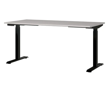 Freistehender, höhenverstellbarer Schreibtisch »Lissabon«, 160 cm, mit kaschmirfarbener Platte und schwarzem Gestell.