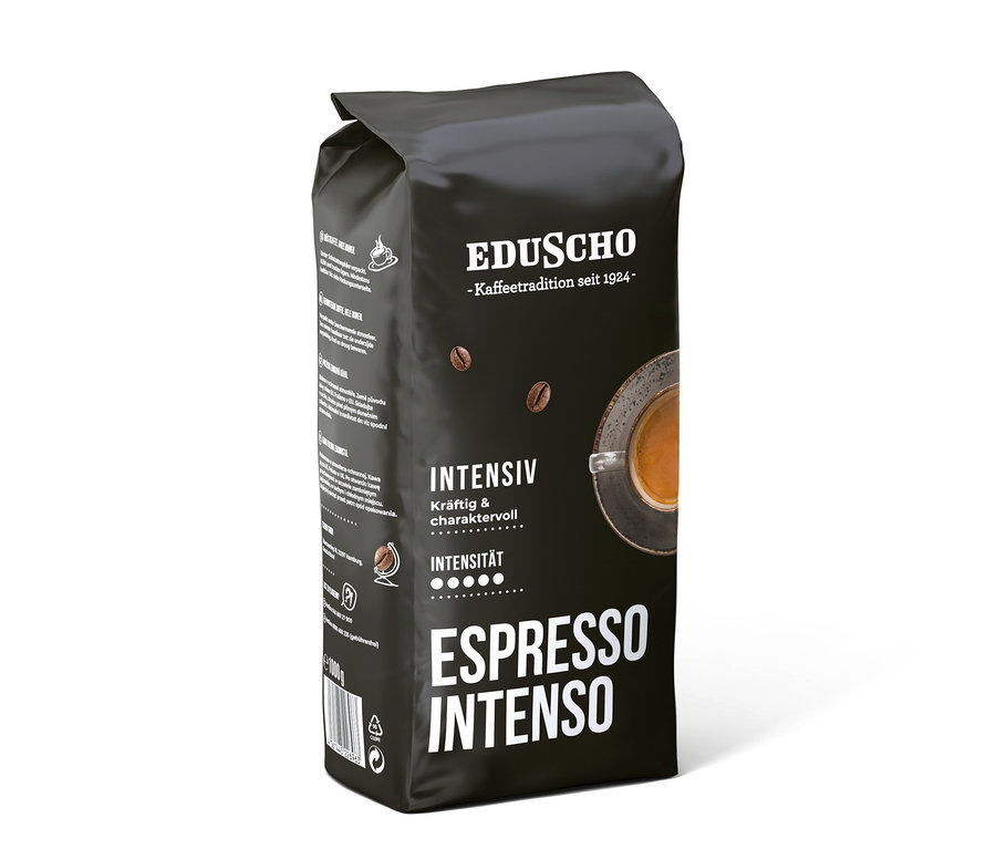 Eine Packung Eduscho Espresso Intenso Kaffeebohnen.
