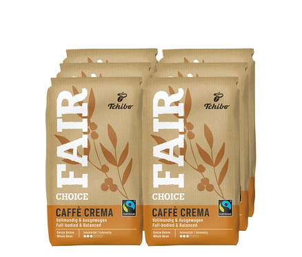 Sechs Packungen Fair Choice Caffè Crema - 6x 1 kg ganze Bohne.