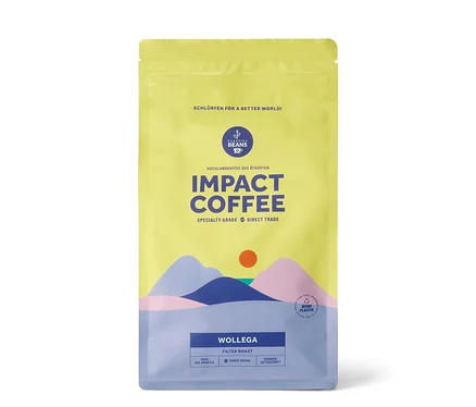 Verpackung von IMPACT COFFEE - Wollega Omni-Roast Bio - 500 g Ganze Bohne.
