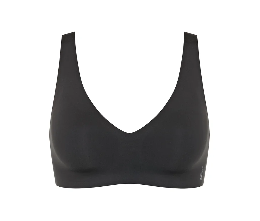 Schwarzer sloggi ZERO Feel 2.0 Soft Bra auf weißem Hintergrund.