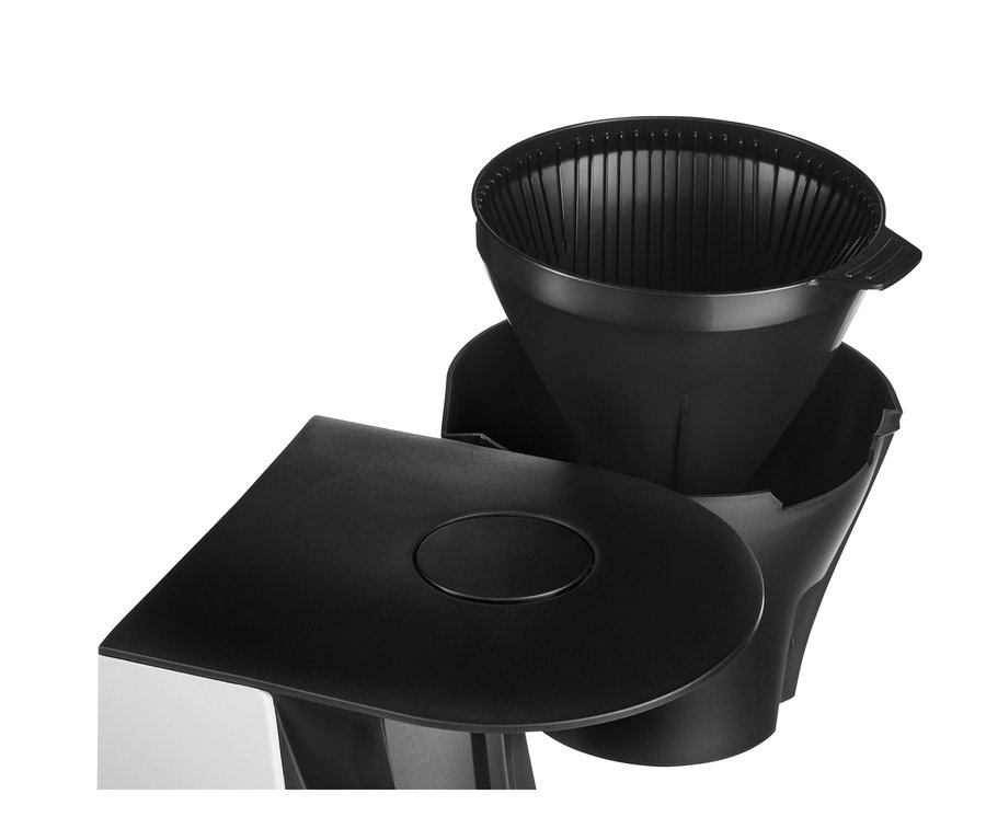 Detailaufnahme einer weißen »Let's Brew« Filterkaffeemaschine.