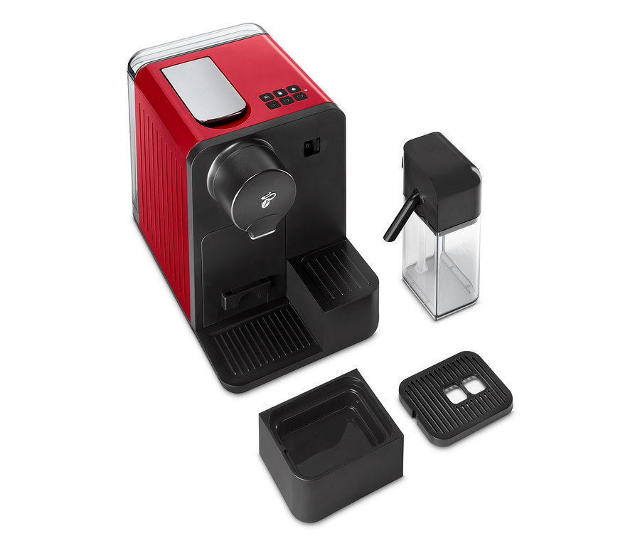 Rote Cafissimo milk Kaffeemaschine mit abnehmbaren Teilen.