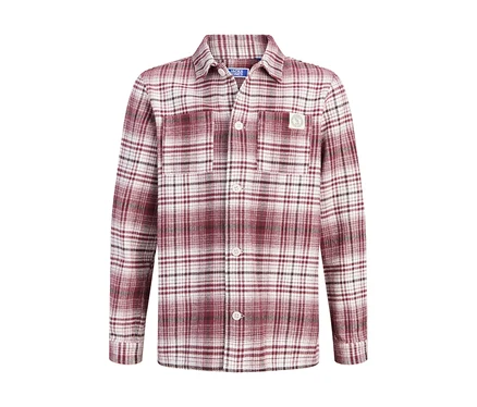 Jack&Jones Overshirt in Rot-Weiß-Schwarz-Karo mit Kragen, weißen Knöpfen und Brusttasche.