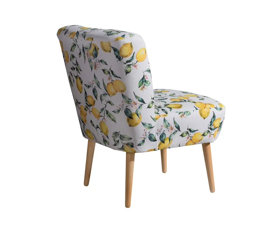 Rückansicht des Cocktailsessels »Fiona« mit Zitronenprint.