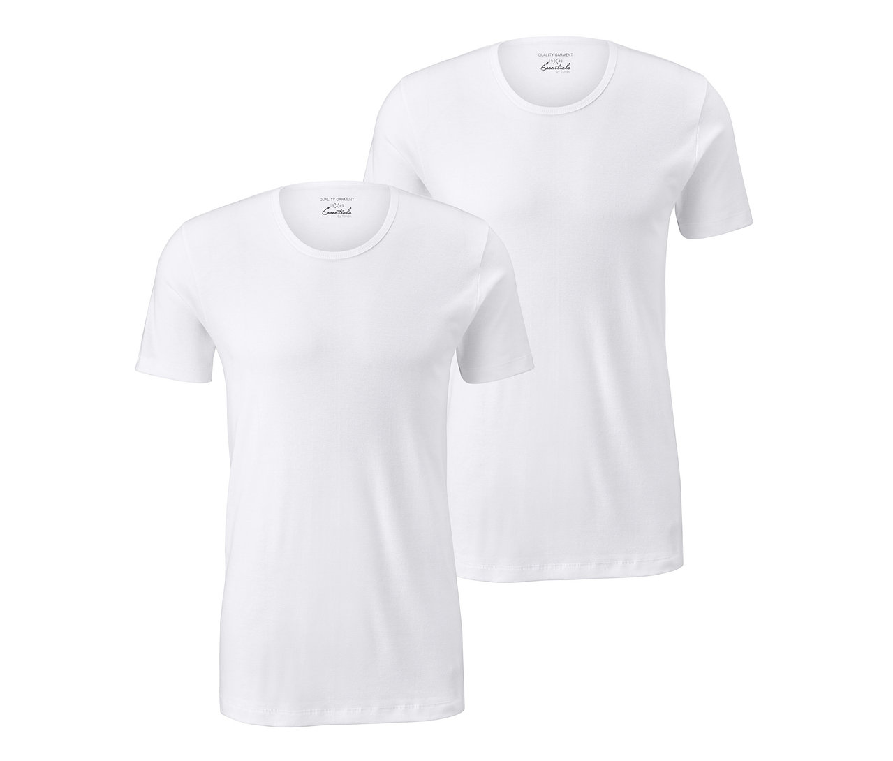 Zwei weiße Kurzarm-Feinripp-Unterhemden liegen übereinander.