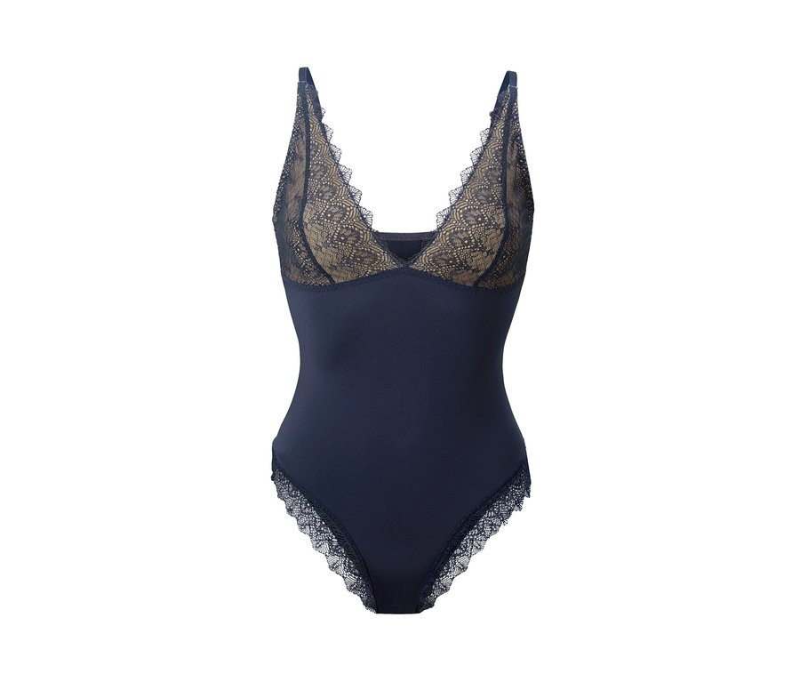 Marineblauer Body mit Spitze.