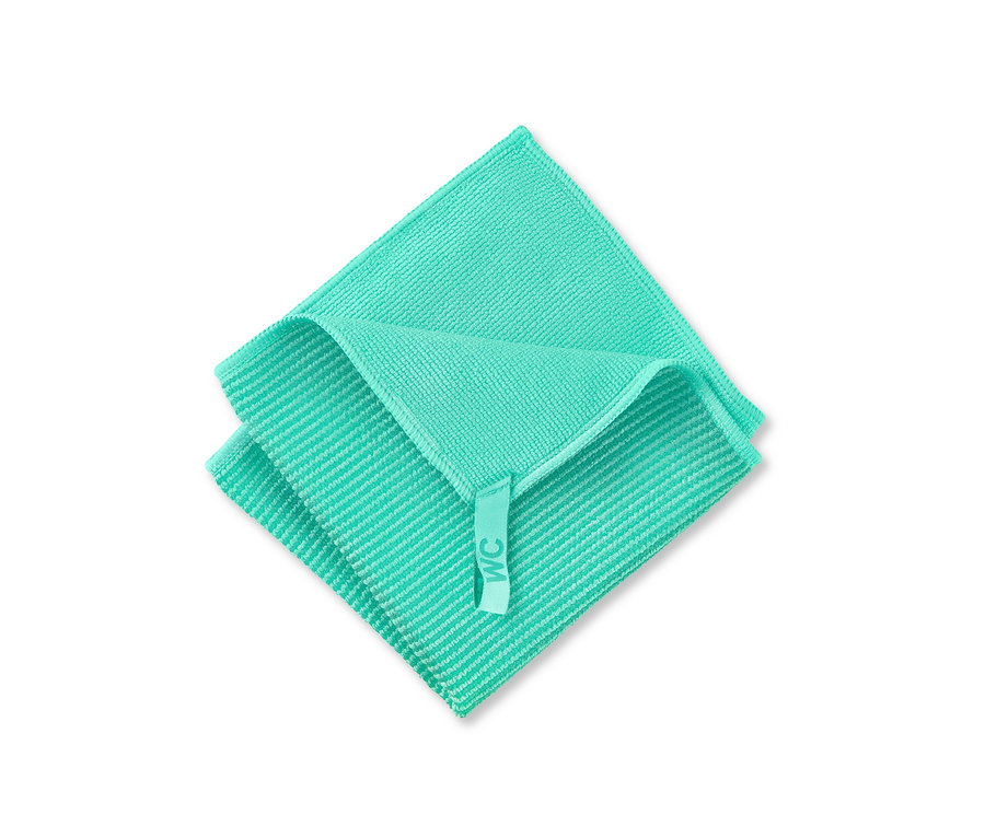 Ein Satz von 4 hellblauen Universal-Reinigungstüchern liegt gefaltet übereinander.