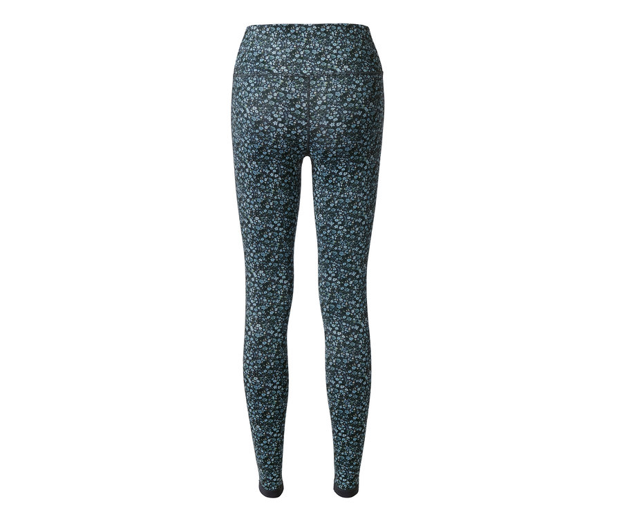 Detail der blauen Wende-Sporttight mit Blumenmuster.