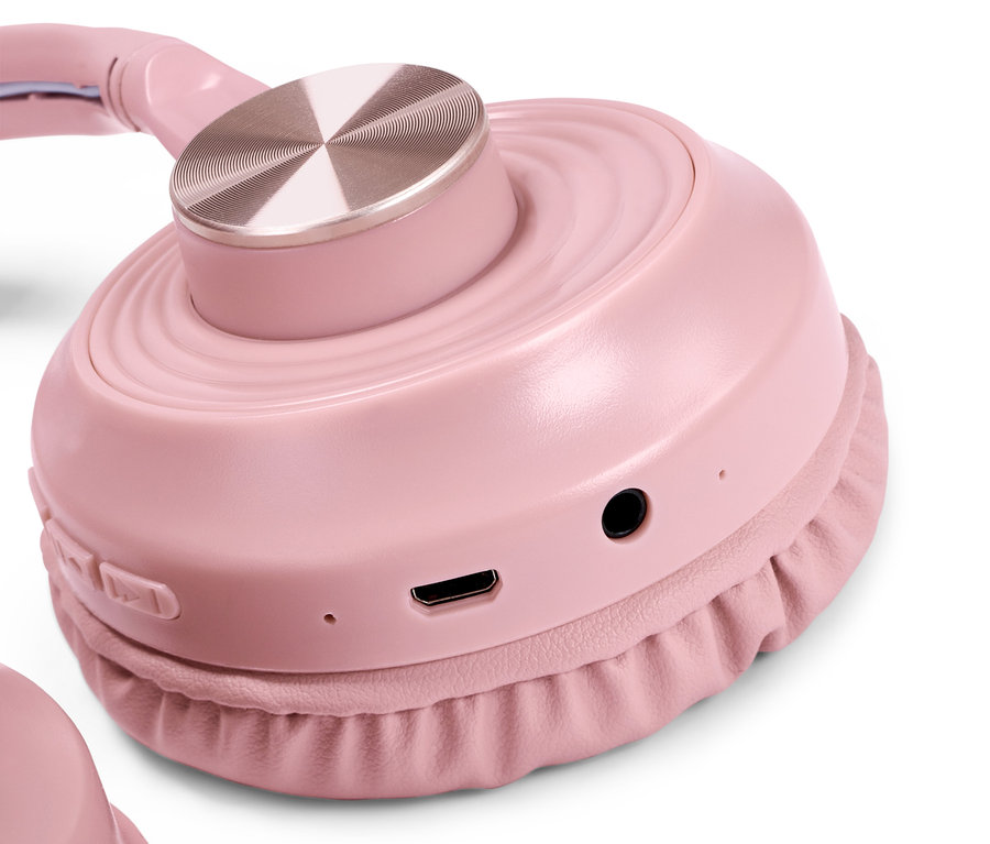 Detailaufnahme von roséfarbenen On-Ear-Bluetooth®-Kopfhörern.