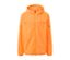 Neonorange Windprotection-Jacke mit Kapuze und Reflektoren an den Ärmeln.