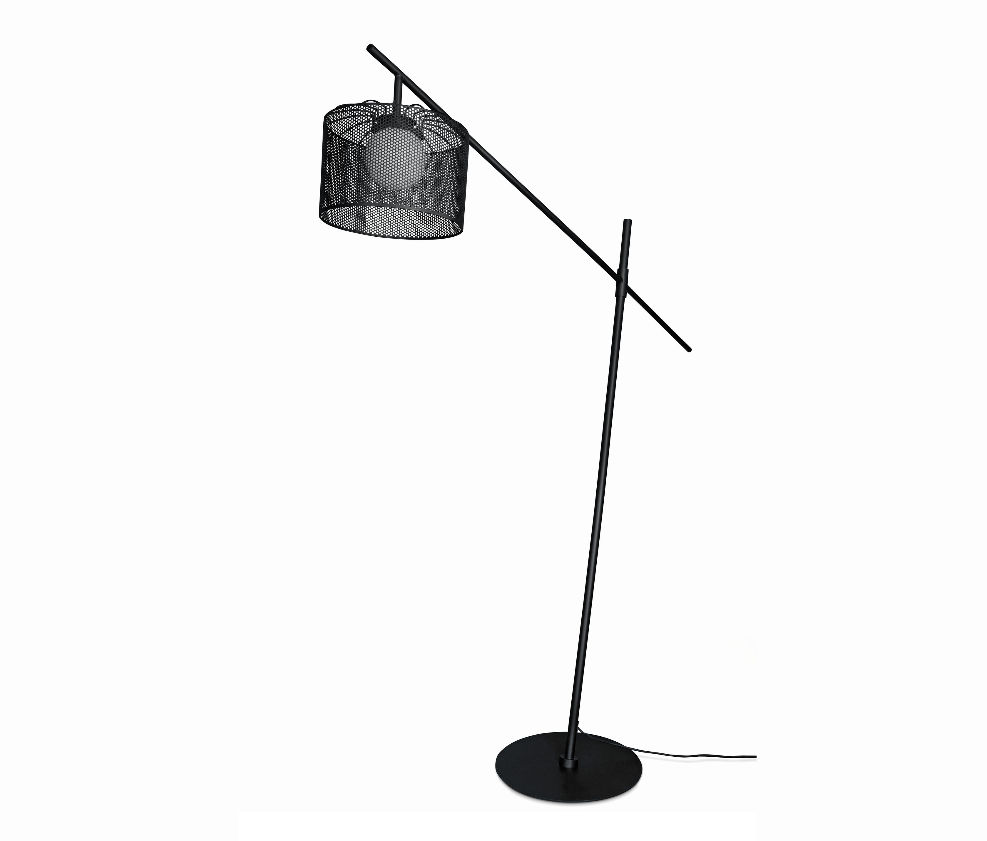 Schwarze LED-Outdoor-Bogenleuchte mit rundem Sockel.