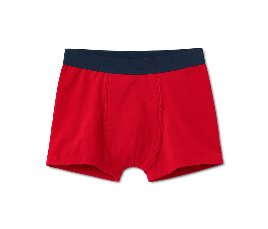 Rote Slipboxer aus Bio-Baumwolle mit dunkelblauem Bund.