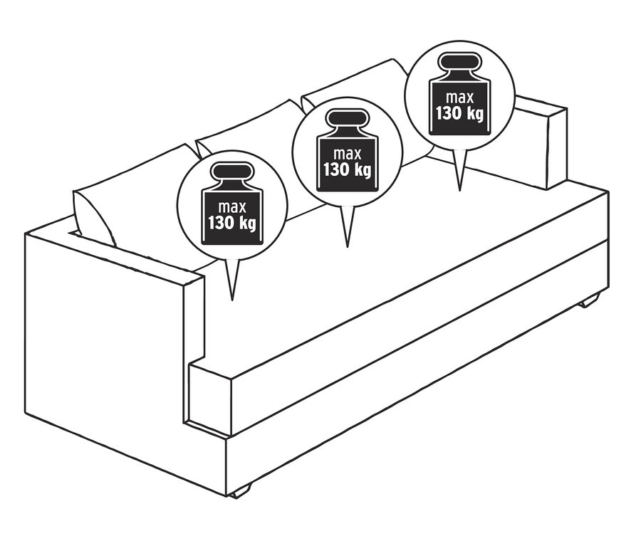 Illustration eines hellgrünen Scapa Dreisitzer-Sofas mit Gewichtsbeschränkung.