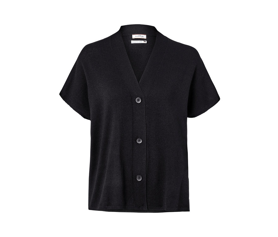 Ein kurzärmeliger, schwarzer Cardigan.