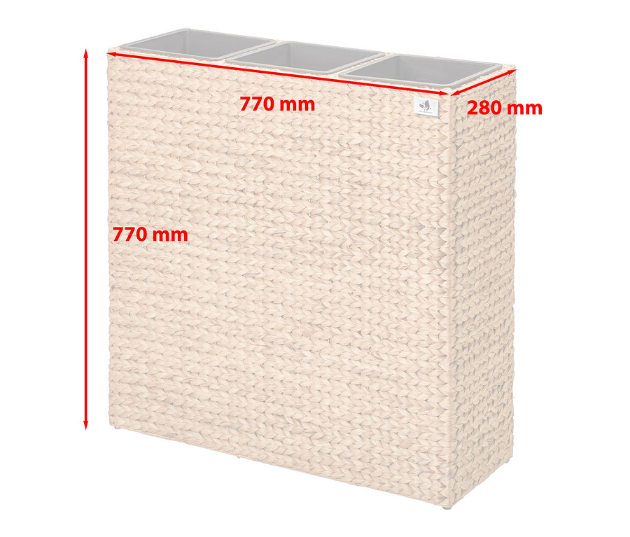 Ein beiger 3er-Pflanzkasten, ca. 77 x 28 x 77 cm.