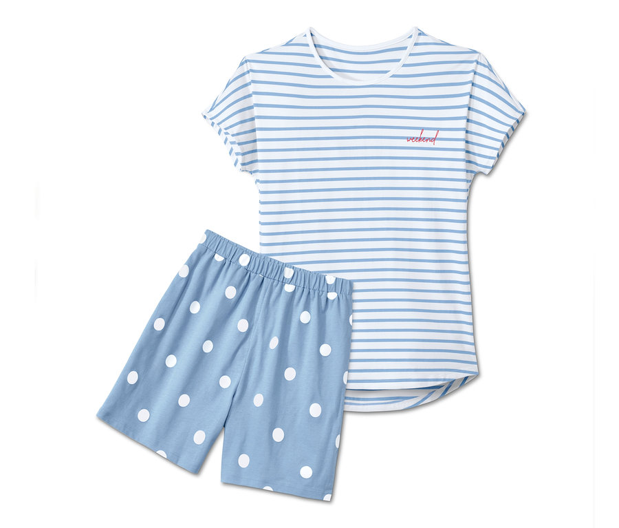 Blau-weiß gestreifter Shorty-Pyjama.