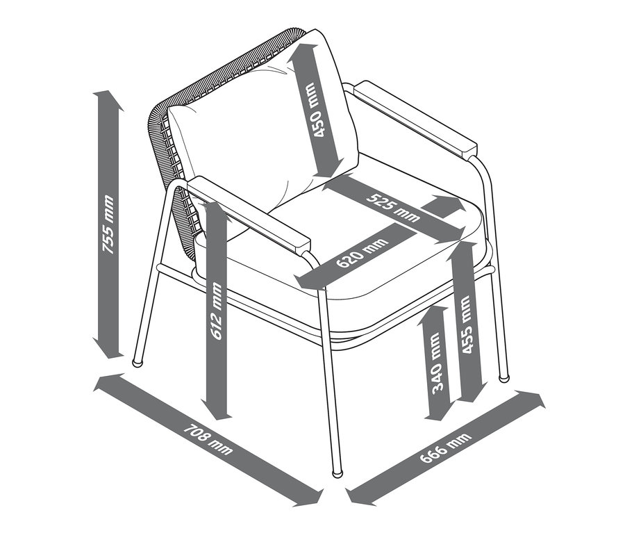 Abmessungen des Design-Gartensofa-Sets.