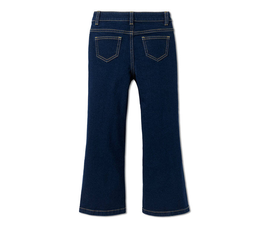 Dunkelblaue Bootcut-Jeans von hinten.