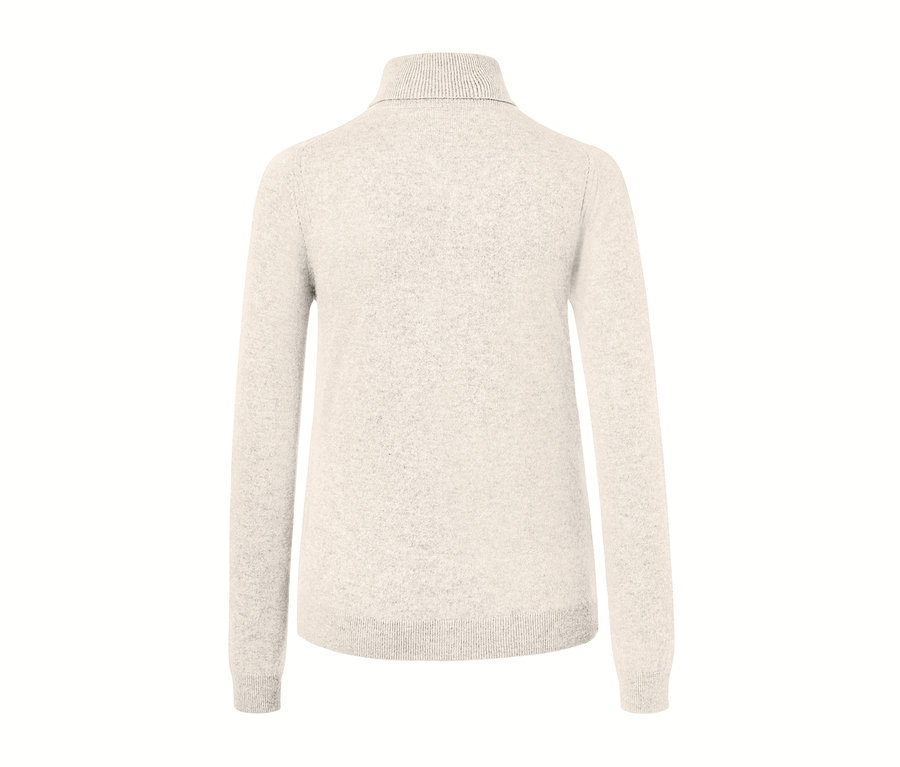Detailaufnahme eines grauen Cashmere-Feinstrickpullovers.