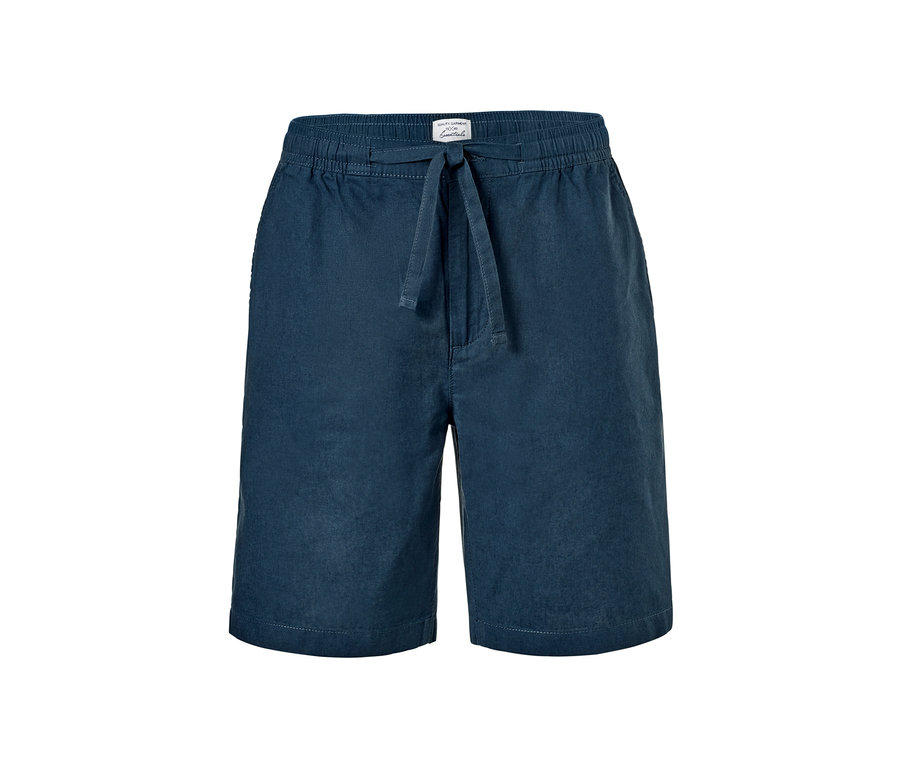 Dunkelblaue Shorts mit Leinen, elastischem Bund und Kordelzug.