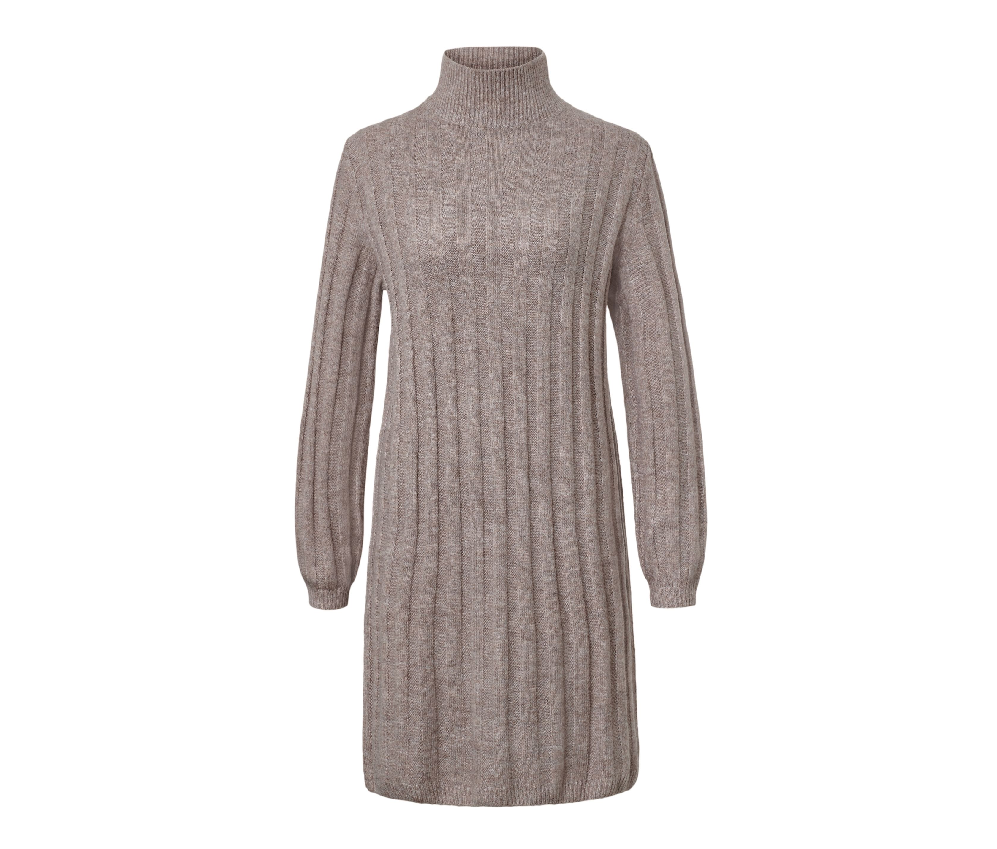 Tchibo - Geripptes Strickkleid mit Stehkragen - Damen - Gr. XL - taupe