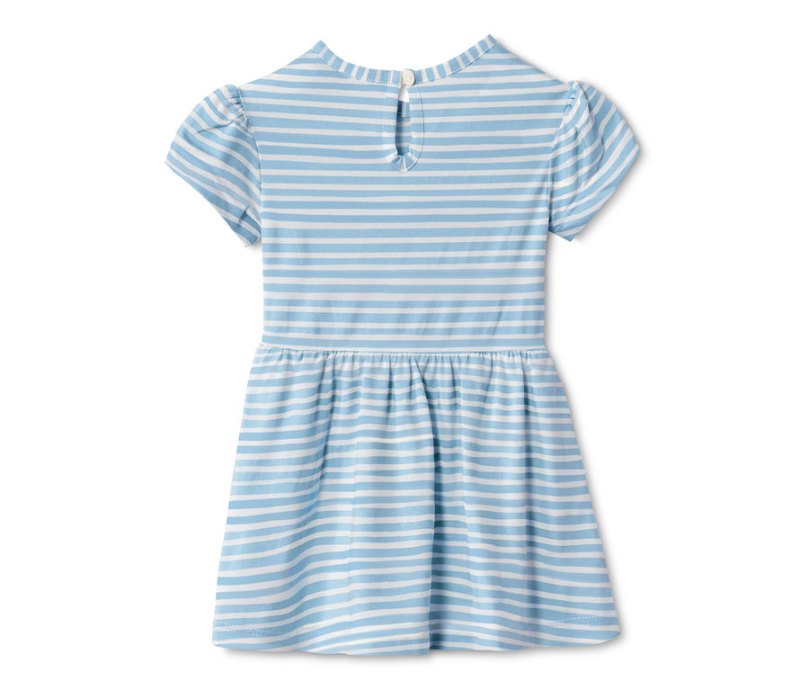 Rückansicht von 2 Baumwoll-Kleidern mit blauen und weißen Streifen.